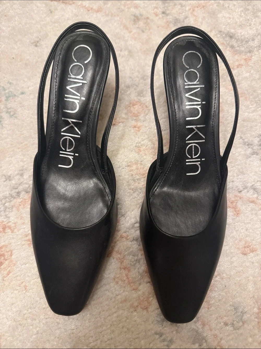 Calvin Klein Black Leather Slingback Square-Toe Pumps